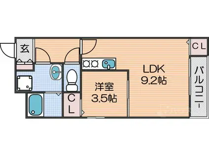 クラスティーネ遠里小野(1LDK/3階)の間取り写真