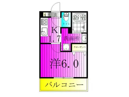 アリロッセ新鎌ヶ谷(1K/2階)の間取り写真