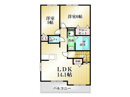 グランレジデンス 国府 A-III(2LDK/2階)の間取り写真