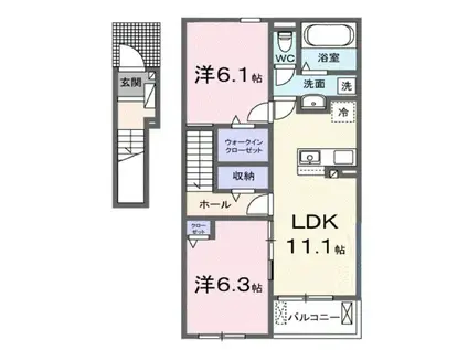 アルディエンテ栄町(2LDK/2階)の間取り写真