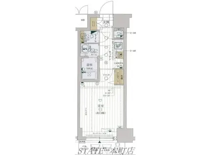 レジュールアッシュ難波MINAMI II(1K/4階)の間取り写真