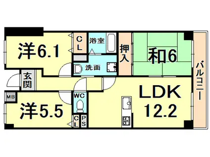 ウエストヒルズI(3LDK/3階)の間取り写真