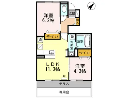 RIVERSIDE(2LDK/1階)の間取り写真