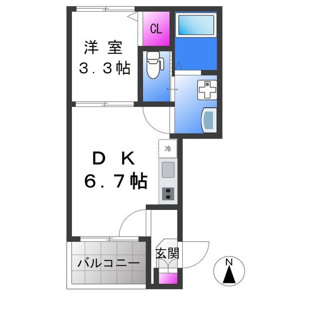 ハーモニーテラス小路東VI(1DK/1階)の間取り写真