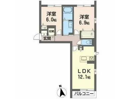 プランドール南矢野目(2LDK/1階)の間取り写真