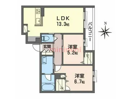 プレリュード上本町(2LDK/2階)の間取り写真