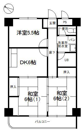 グランパレス南海(3DK/3階)の間取り写真