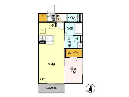 コート・フィオーレー北野4丁目-(1LDK/1階)の間取り写真