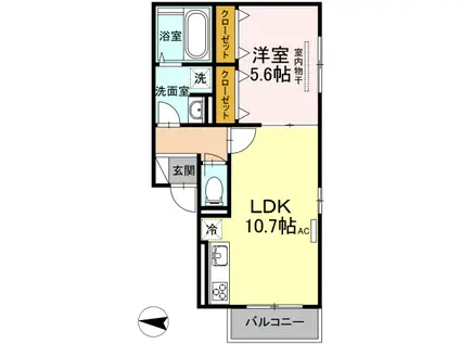 セシールカニハラ(1LDK/1階)の間取り写真
