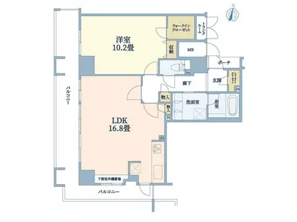 ジーニス大阪ウエスト棟(1LDK/20階)の間取り写真