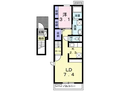 タッセル(1LDK/2階)の間取り写真