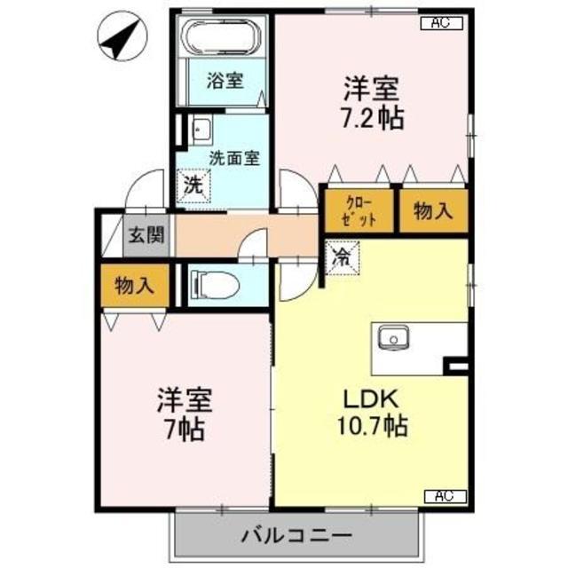 ウィルモア・ロッシェ A棟(2LDK/1階)の間取り写真