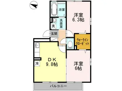 クリオコートA棟(2DK/1階)の間取り写真