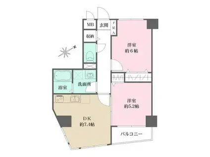 コスモリード雪が谷大塚(2DK/3階)の間取り写真