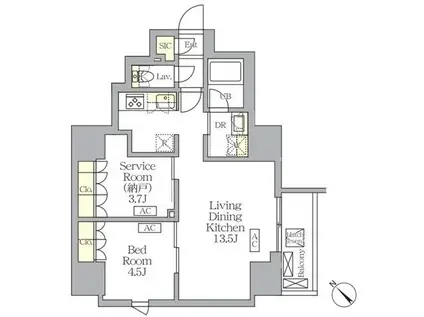 MFPRコート日本橋馬喰町旧S-RESIDENCE日本橋馬喰町AE(1SLDK/4階)の間取り写真