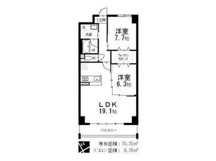 オルソパール伝馬(2LDK/12階)の間取り写真