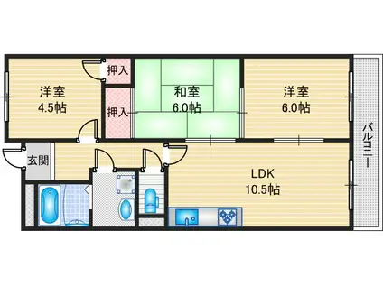 パールマンション(3LDK/1階)の間取り写真