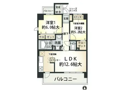 フジーディア・ミュ・リッヒ(2LDK/3階)の間取り写真