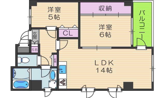 ロベリア弐番館(2LDK/9階)の間取り写真