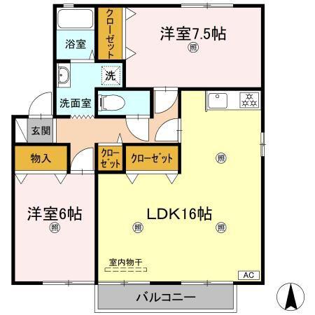 ルピナス21 B棟(2LDK/2階)の間取り写真