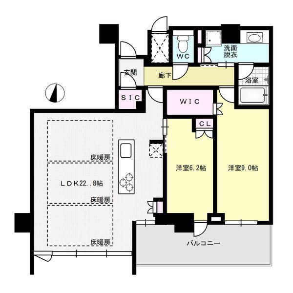 プレミスト天神赤坂タワー(2LDK/19階)の間取り写真