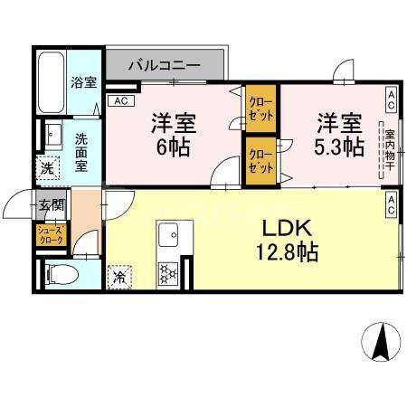 セレスティア柴又V(2LDK/2階)の間取り写真