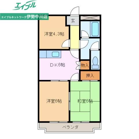 ダイヤマンションC(3DK/1階)の間取り写真