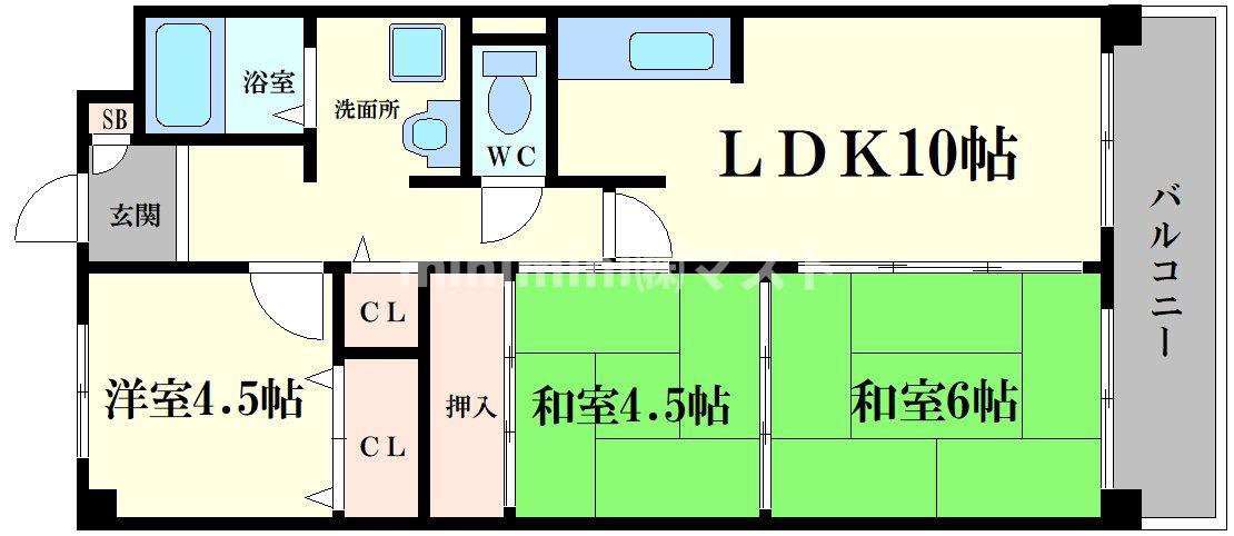 レジデンス ウエストアロウ夕陽ヶ丘(3LDK/3階)の間取り写真