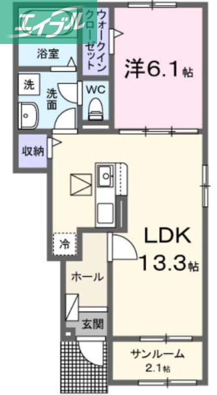 エスポワール昴B(1LDK/1階)の間取り写真