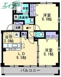 シャルム(2LDK/2階)の間取り写真