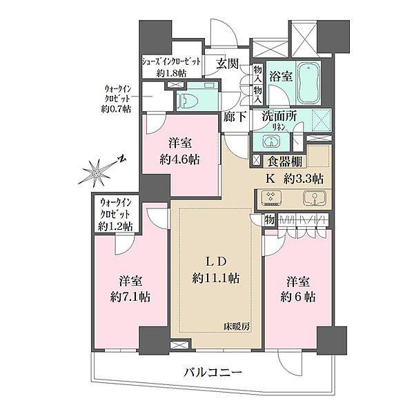 ザ・パークハウス三田ガーデン タワー棟(3LDK/3階)の間取り写真
