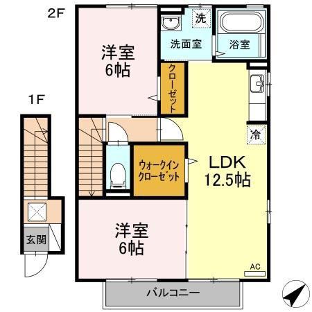 シャトームートン(2LDK/2階)の間取り写真