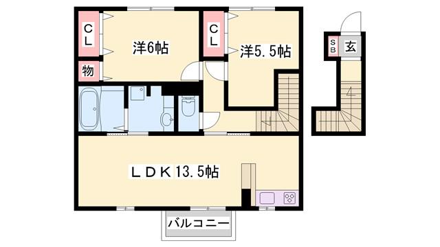 メゾンドハーモニーIII(2LDK/2階)の間取り写真