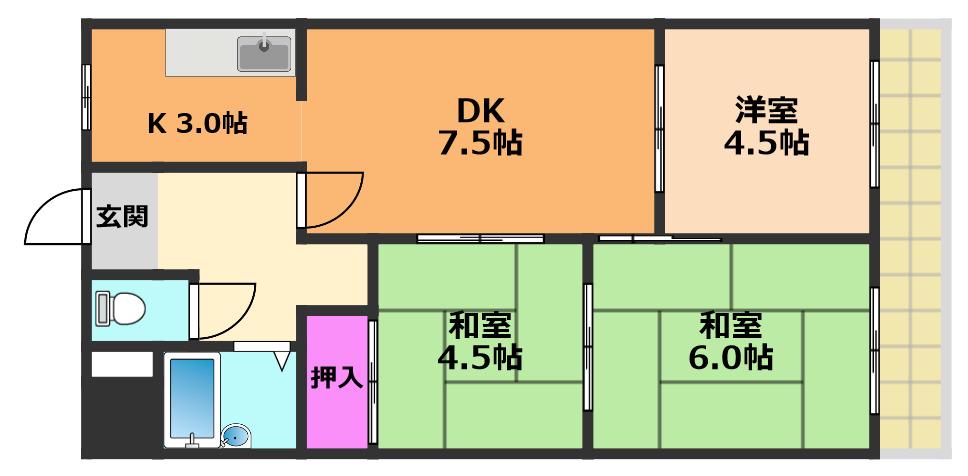 第一藤マンション(3LDK/1階)の間取り写真