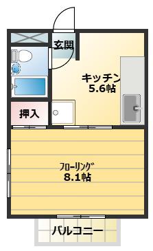 ハイツサンシティ(1K/2階)の間取り写真