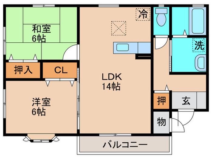 コーポ大谷13棟(2LDK/2階)の間取り写真