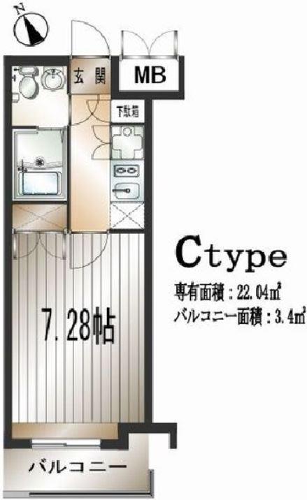 サヴォイレジェント(1K/13階)の間取り写真