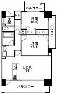 セントラルヒルズ松城(2LDK/1階)の間取り写真