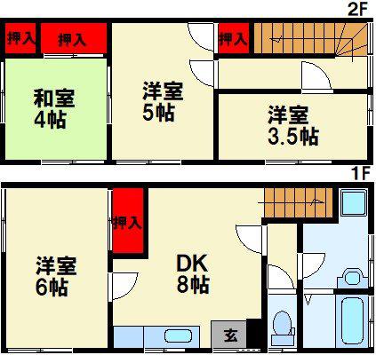 コーポM&T(4DK/1階)の間取り写真