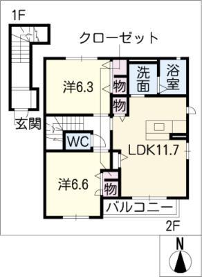 セーヌ笠取(2LDK/2階)の間取り写真