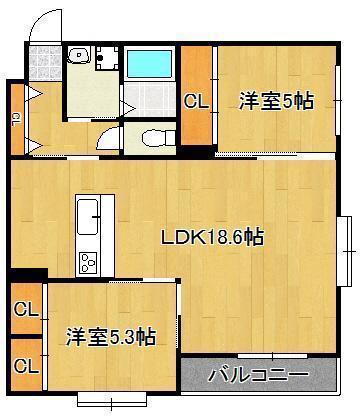 フォルツァ ドット ミユ(2LDK/4階)の間取り写真