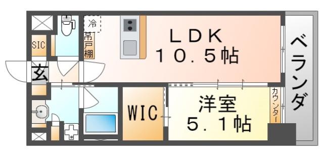 スプランディッド江坂III(1LDK/7階)の間取り写真