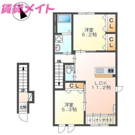 レーヴィア(2LDK/2階)の間取り写真