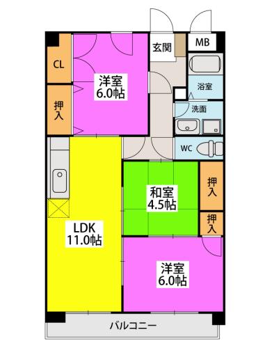 ルミエールうちやま(3LDK/3階)の間取り写真