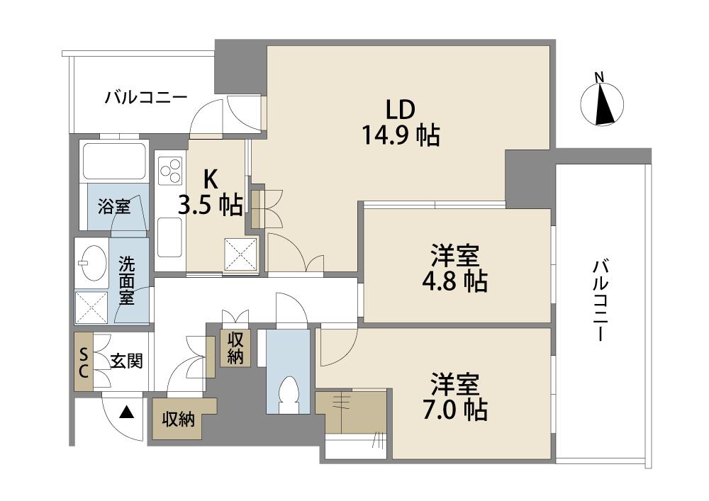 パークタワー目黒(2LDK/21階)の間取り写真