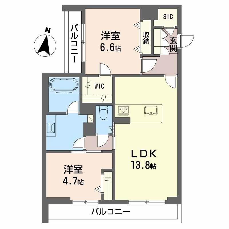 グランメゾンA(2LDK/2階)の間取り写真