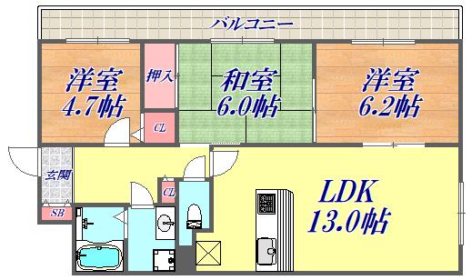メゾンド-ル荒牧(3LDK/2階)の間取り写真