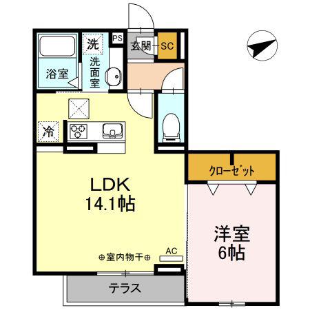 ラ ヴィ クレールカルチェ(1LDK/1階)の間取り写真