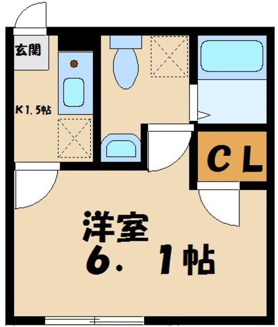本厚木レジデンス(1K/2階)の間取り写真