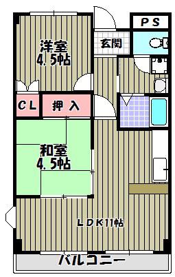 リバーサイドマンション(2LDK/3階)の間取り写真